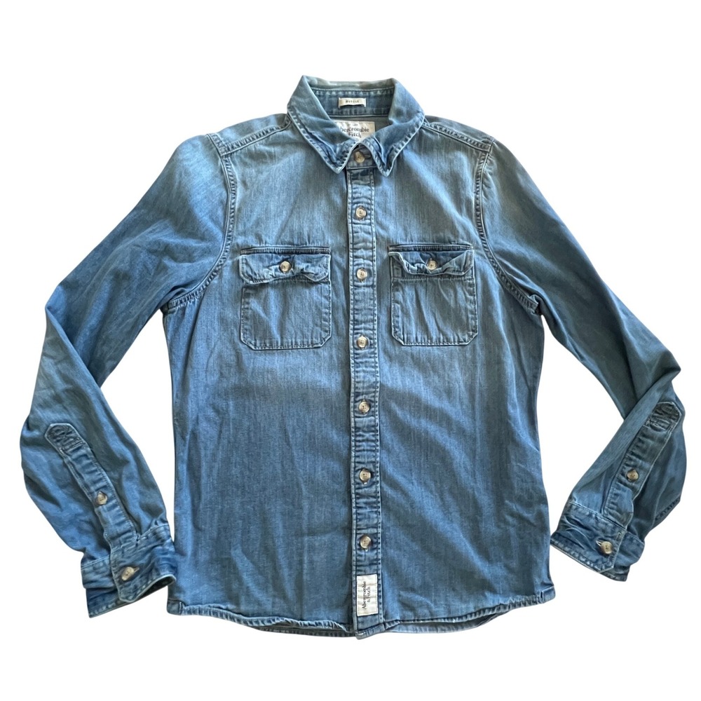 Abercrombie & Fitch Denim Shirt Mens M Blue Muscle Fit Button Down Casual